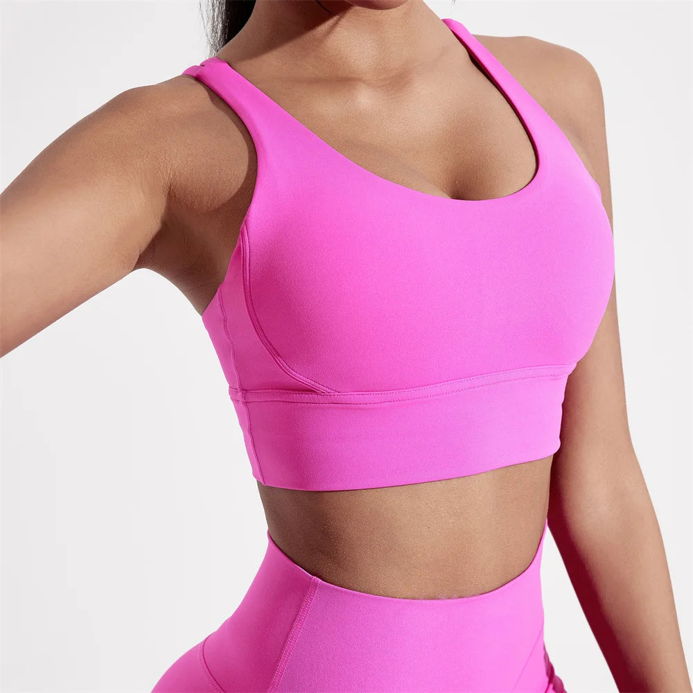 High-Support Cross-Back Sports Bra with Pads – Yoga & Gym