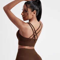 High-Support Cross-Back Sports Bra with Pads – Yoga & Gym